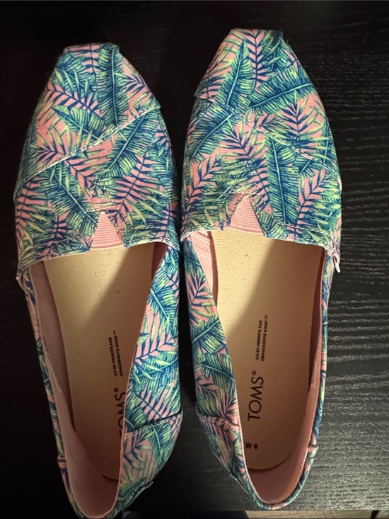 Toms Shoes - TOMS Tropical Leaf Canvas Slip-Ons in Pink and Blue